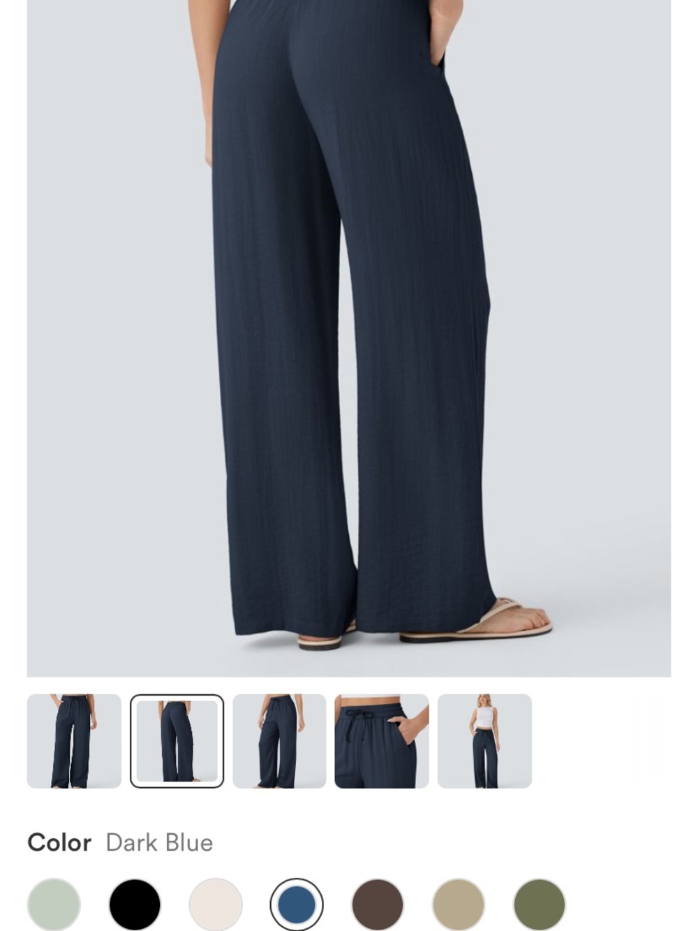 High Waisted Drawstring Pocket Wide Leg Baggy Casual Linen-Feel Pants - Picture 4 of 5